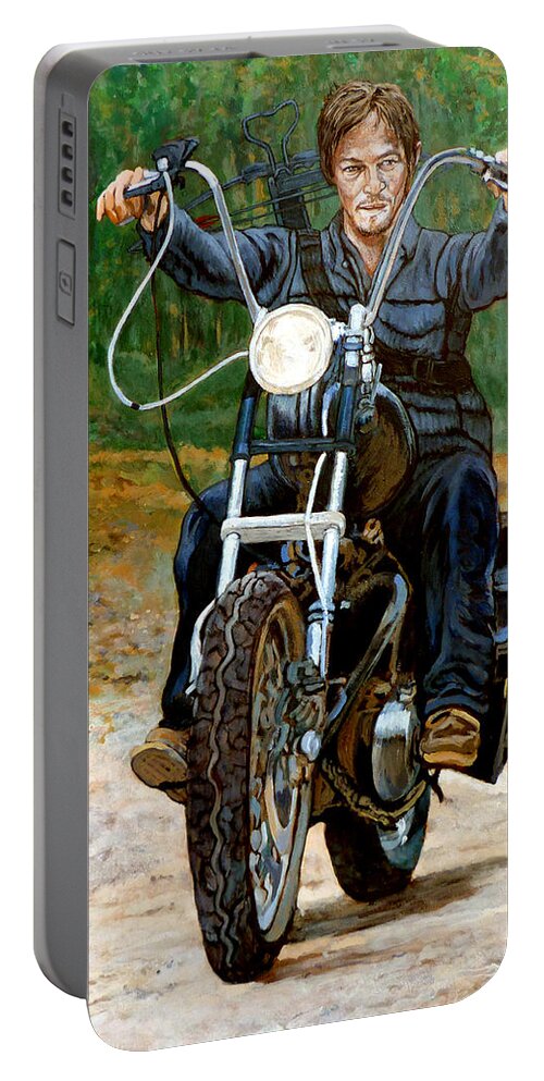 Daryl Dixon Portable Battery Charger featuring the painting Ride Don't Walk by Tom Roderick