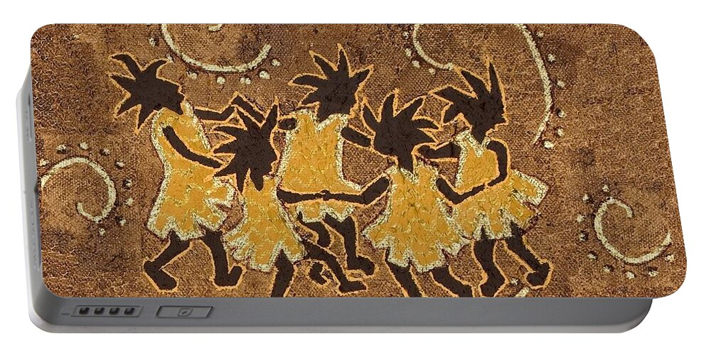 Kokopelli Portable Battery Charger featuring the painting Ring-Around-The Rosie by Katherine Young-Beck