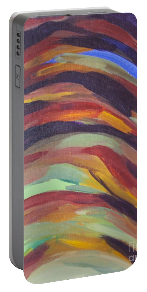 #abstractart #paintings #fineart #art #images #abstract #greetingcard #prints #orange #cadmium Orange Portable Battery Charger featuring the painting Rise by Jacquelinemari