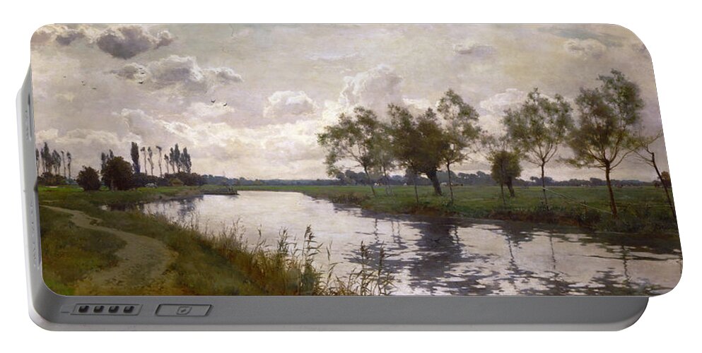 Alfred Parsons Portable Battery Charger featuring the painting River and Towpath by Alfred Parsons
