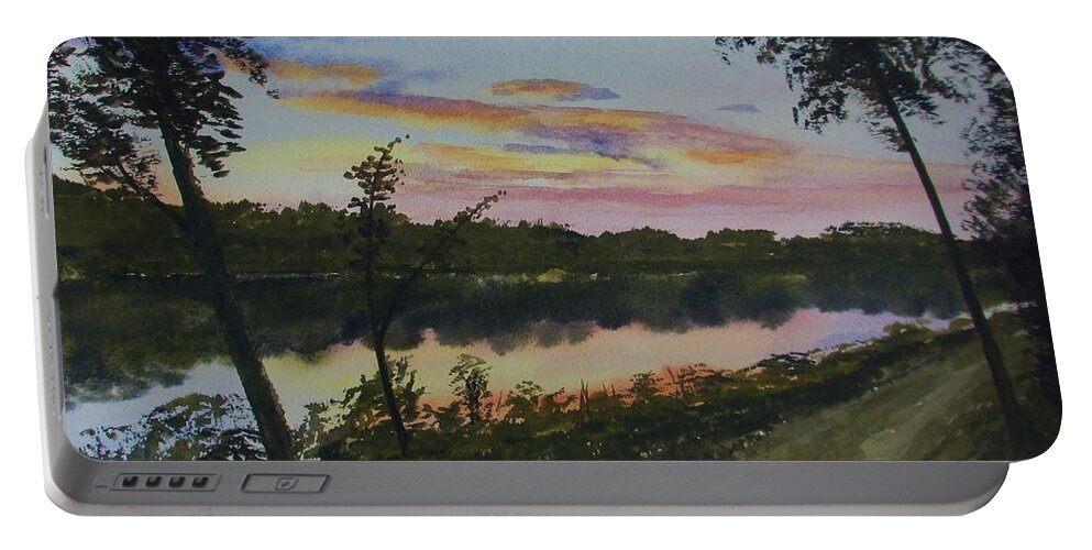 River Sunset Portable Battery Charger featuring the painting River Sunset by Martin Howard