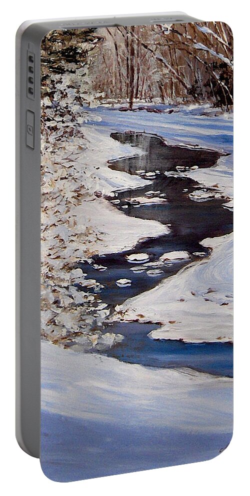 Winter Scenes Portable Battery Charger featuring the painting Riverbend by Maryann Boysen
