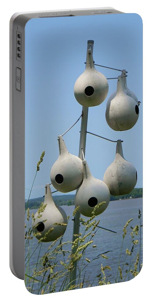 Mason Neck State Park Portable Battery Charger featuring the photograph Riverside Birdhouses by Jean Goodwin Brooks