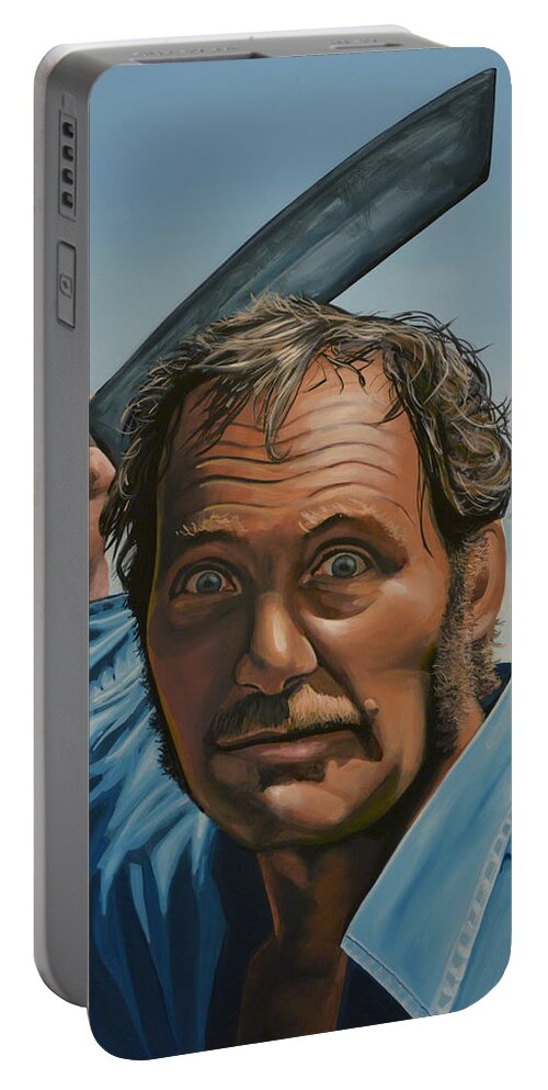 Robert Shaw Portable Battery Charger featuring the painting Robert Shaw in Jaws by Paul Meijering