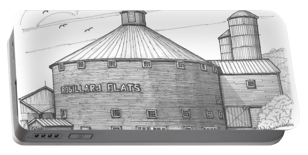 Robillard Flats Portable Battery Charger featuring the drawing Robillard Flats Round Barn by Richard Wambach