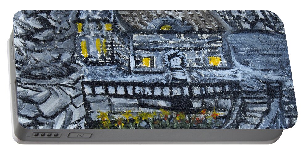 Rocks Portable Battery Charger featuring the painting Rocky Cottage by Suzanne Surber