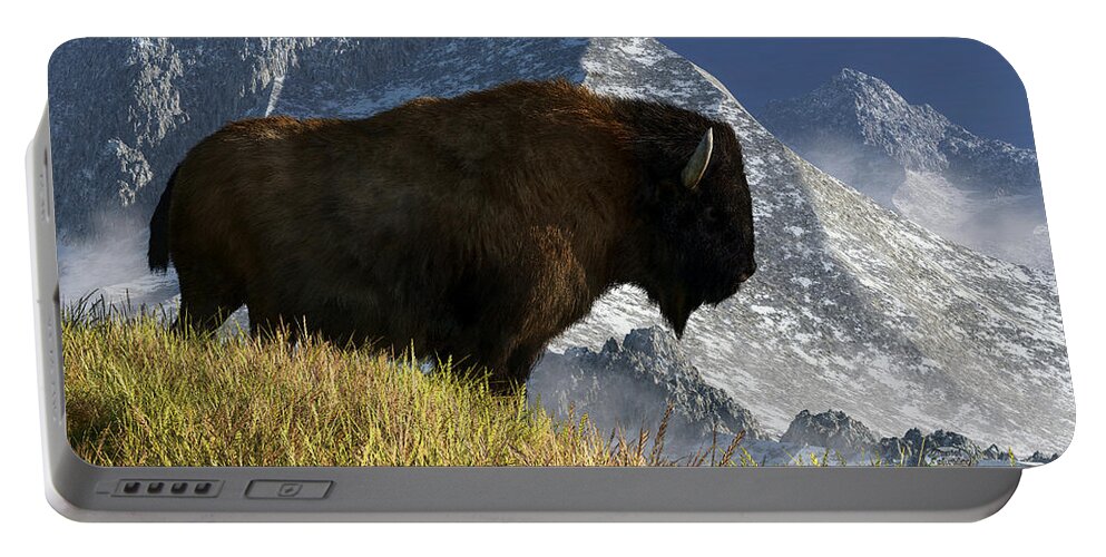 Bison Portable Battery Charger featuring the digital art Rocky Mountain Buffalo by Daniel Eskridge