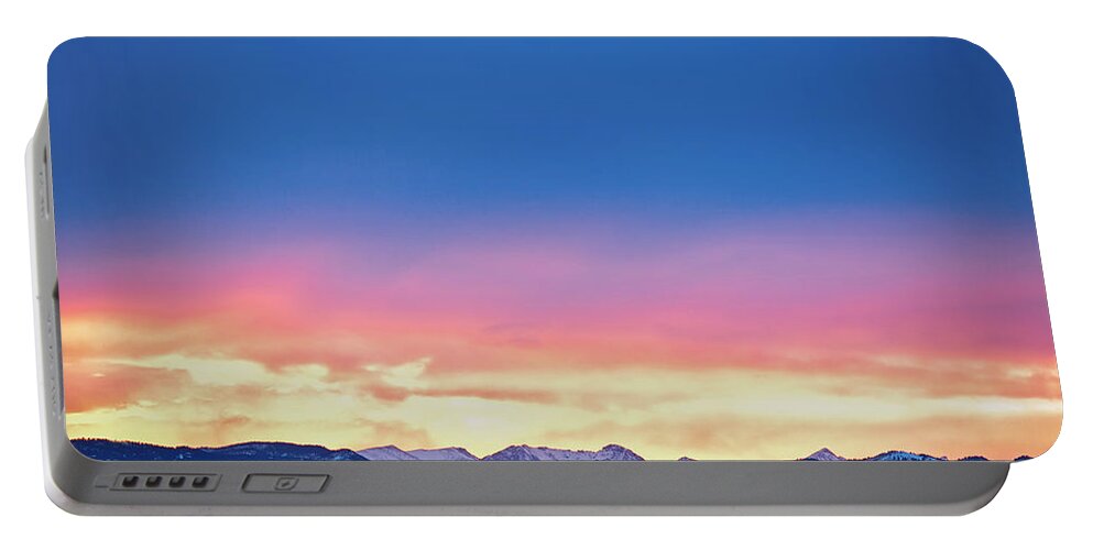 Winter Portable Battery Charger featuring the photograph Rocky Mountain Sunset Clouds Burning Layers by James BO Insogna