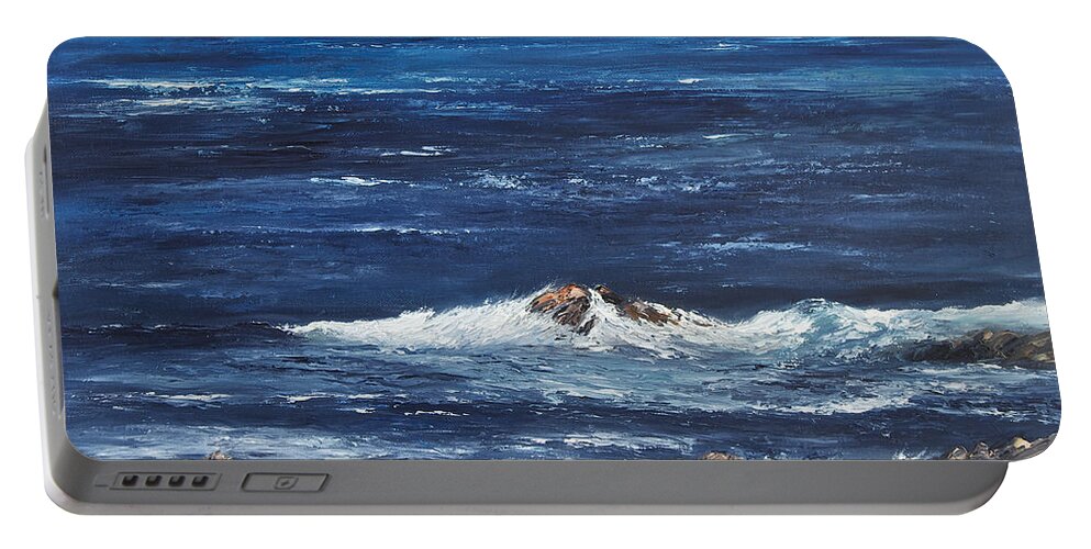 Seascape Portable Battery Charger featuring the painting Rocky Shore by Valerie Travers