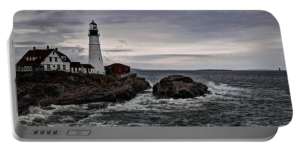 Cloudy Portable Battery Charger featuring the photograph Rocky Shores by Deborah Klubertanz