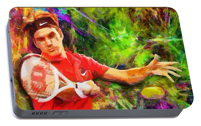 Roger Federer Portable Battery Charger featuring the digital art Roger Federer by RochVanh