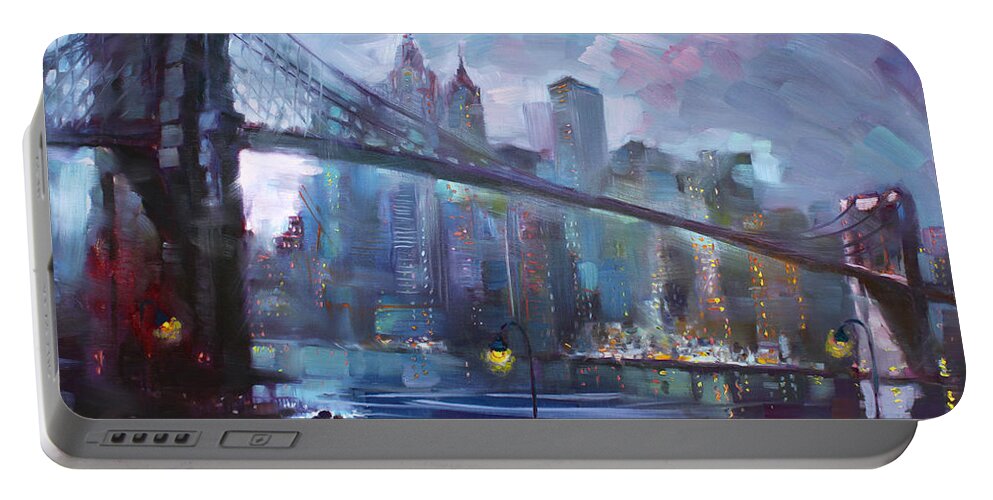 Romance Portable Battery Charger featuring the painting Romance by East River II by Ylli Haruni