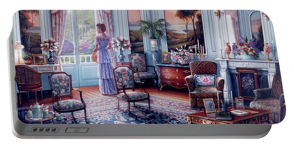 Interior Portable Battery Charger featuring the painting Romantic Reminiscence by MGL Meiklejohn Graphics Licensing