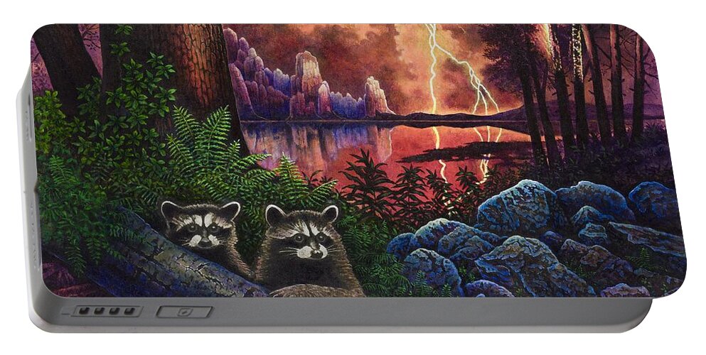 Raccoons Portable Battery Charger featuring the painting Romantique by Michael Frank