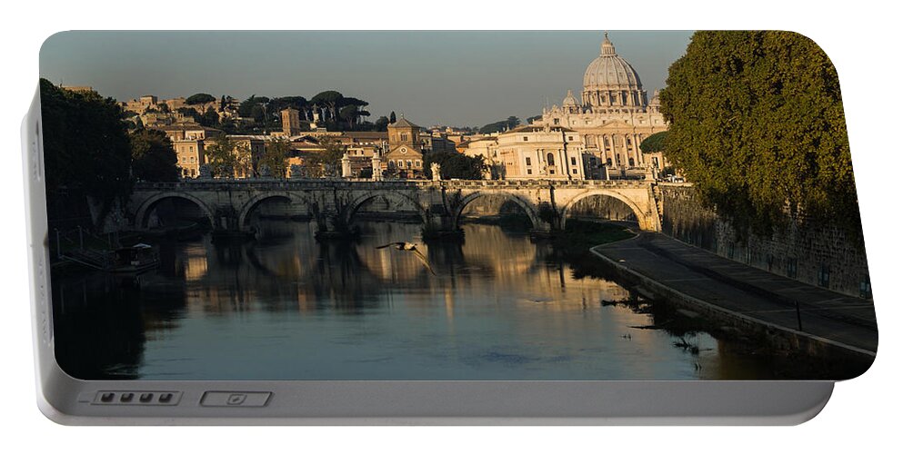 Rome Portable Battery Charger featuring the photograph Rome - Iconic View of Saint Peter's Basilica Reflecting in Tiber River by Georgia Mizuleva