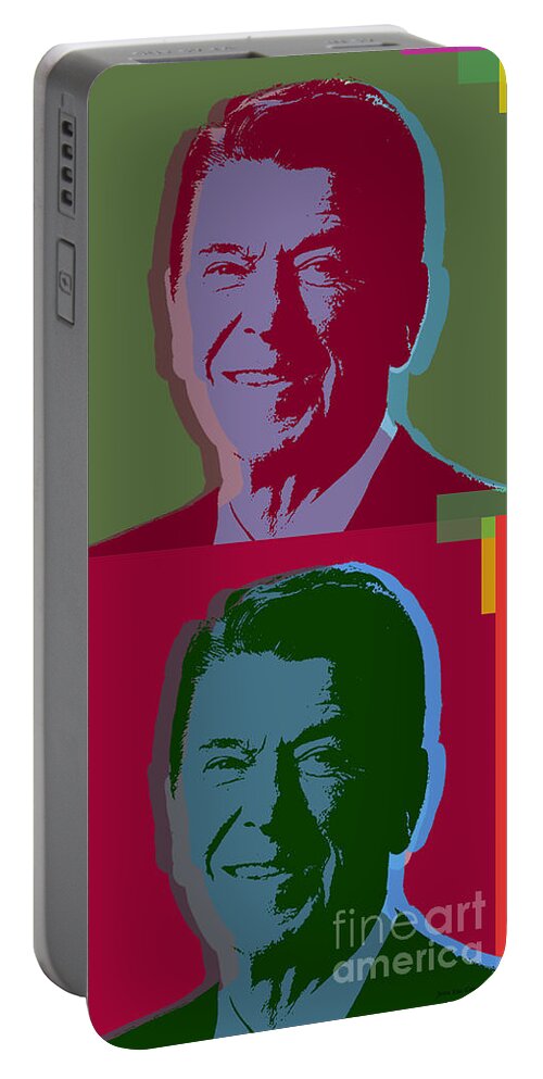 Ronald Reagan Portable Battery Charger featuring the digital art Ronald Reagan by Jean luc Comperat