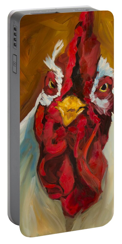 Rooster Art Portable Battery Charger featuring the painting Rooster Face by Diane Whitehead