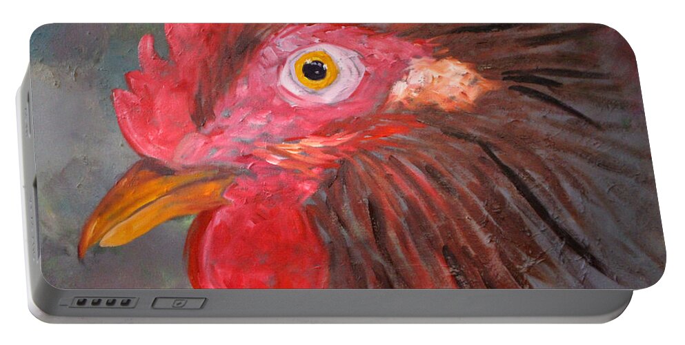 Rooster Portable Battery Charger featuring the painting Rooster by Nancy Merkle
