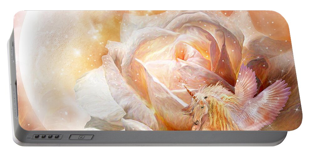 Rose Portable Battery Charger featuring the mixed media Rose For A Unicorn by Carol Cavalaris