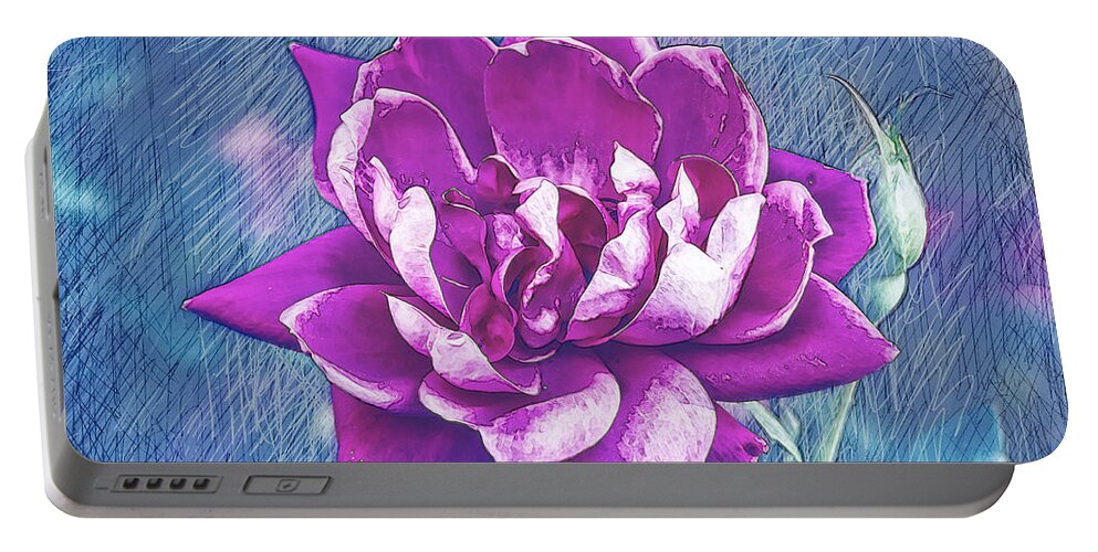Rose Portable Battery Charger featuring the photograph Rose Scratched Blues by Bill and Linda Tiepelman