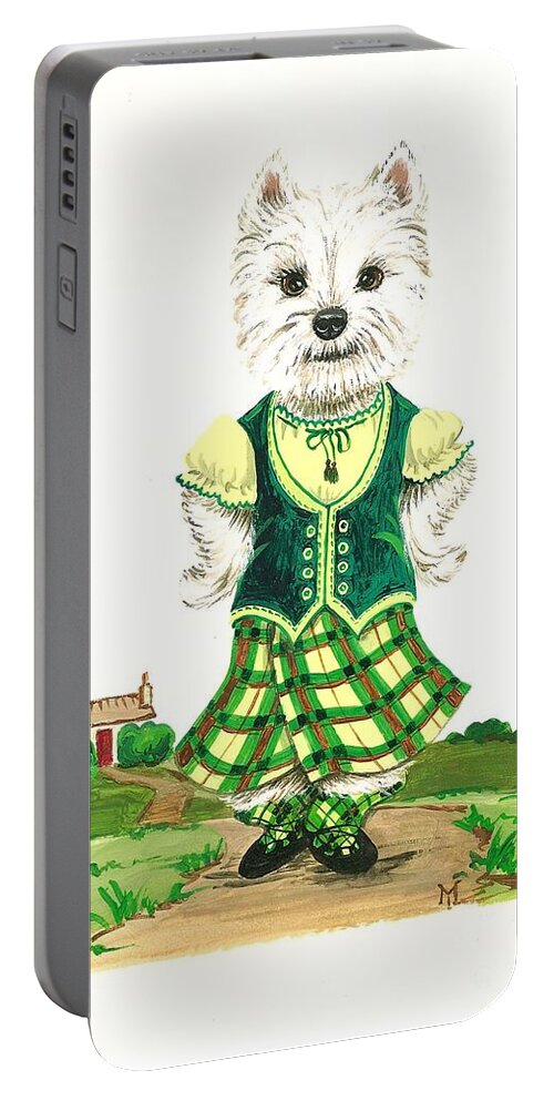 Print Portable Battery Charger featuring the painting Rose the Westie by Margaryta Yermolayeva