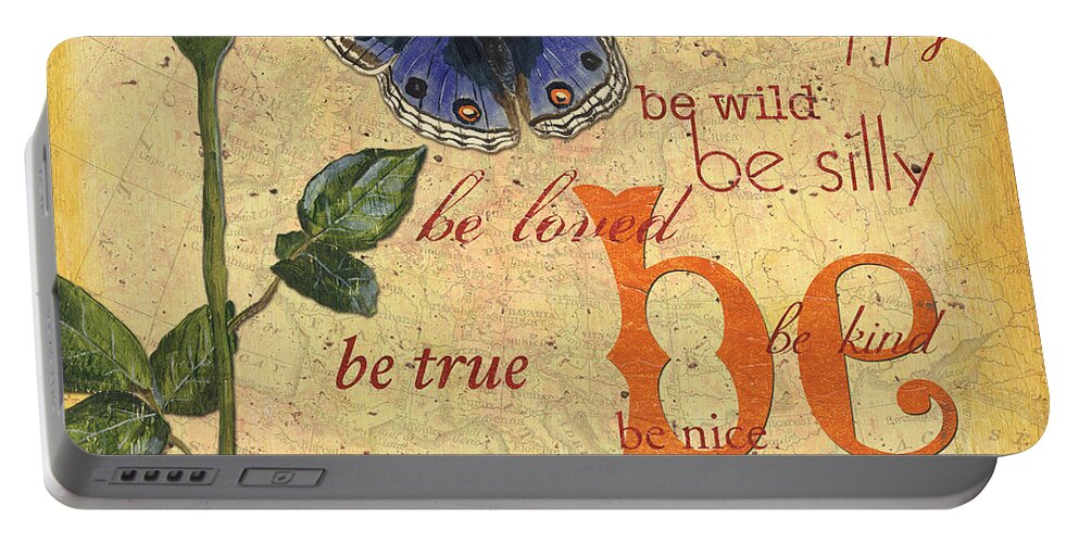 Butterflies Portable Battery Charger featuring the mixed media Roses and Butterflies 1 by Debbie DeWitt