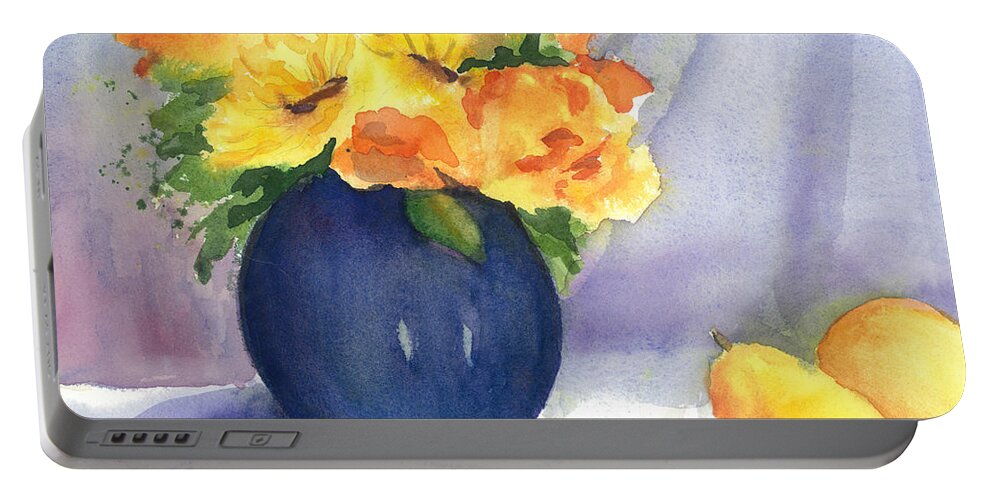 Sunflowers And Roses Portable Battery Charger featuring the painting Roses and Sunflowers by Maria Hunt