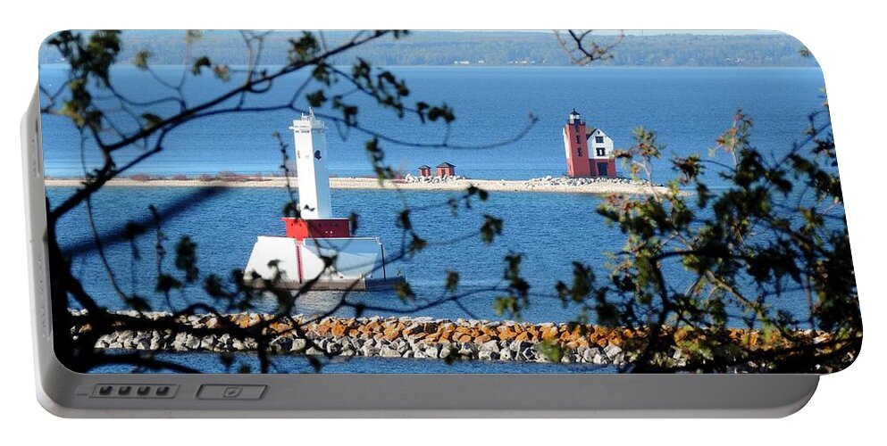 Lighthouses Portable Battery Charger featuring the photograph Round Island Lighthouse and Round Island Passage Light by Keith Stokes
