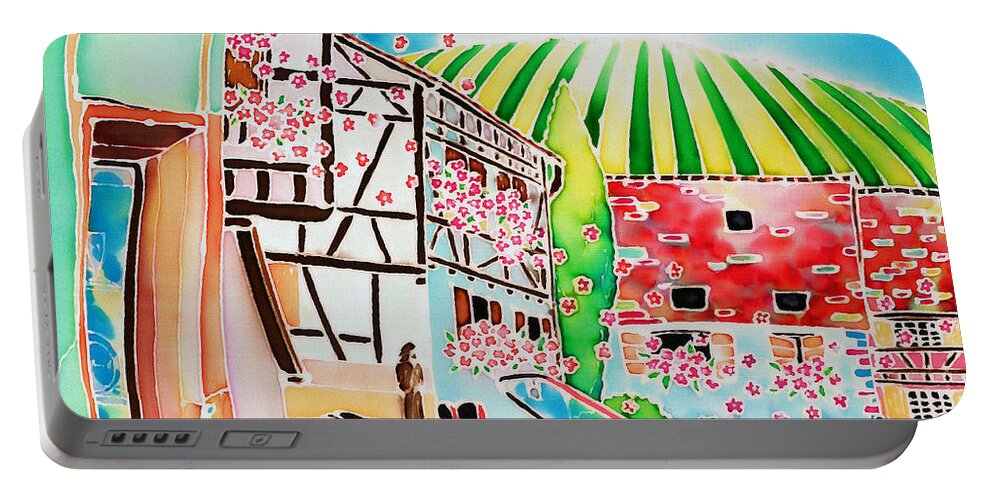 Alsace Portable Battery Charger featuring the painting Route des vins by Hisayo OHTA