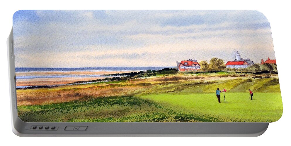 Golf Portable Battery Charger featuring the painting Royal Liverpool Golf Course Hoylake by Bill Holkham