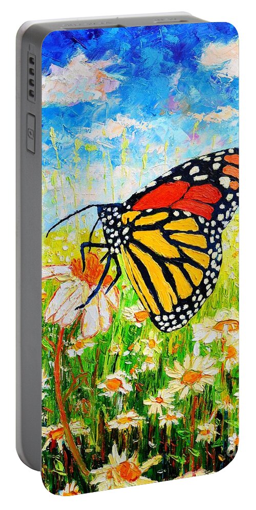 Butterfly Portable Battery Charger featuring the painting Royal Monarch Butterfly In Daisies by Ana Maria Edulescu