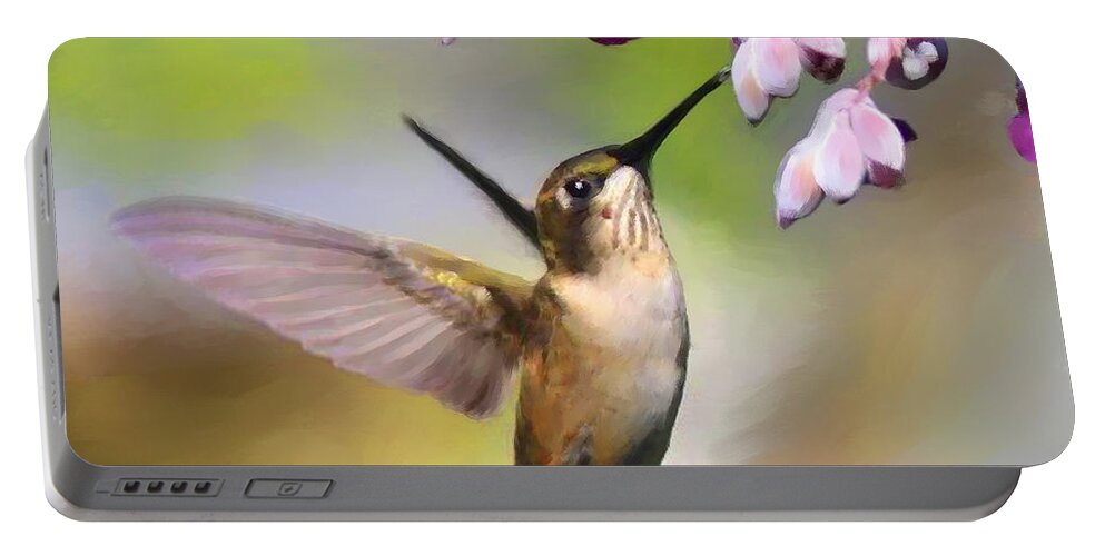 Hummingbird Portable Battery Charger featuring the photograph Ruby-throated Hummingbird - Digital Art by Travis Truelove