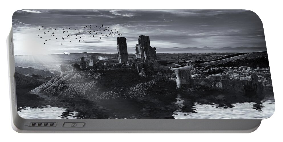 Landscape Portable Battery Charger featuring the photograph Ruins on the water landscape by Simon Bratt