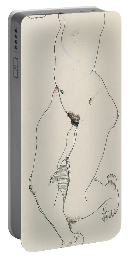 Egon Schiele Portable Battery Charger featuring the drawing Running woman by Egon Schiele