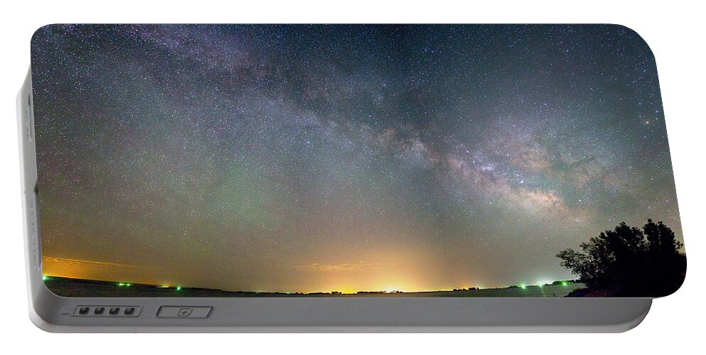 Jackson Lake State Park Portable Battery Charger featuring the photograph Rural Night Milky Way Sky Panorama by James BO Insogna