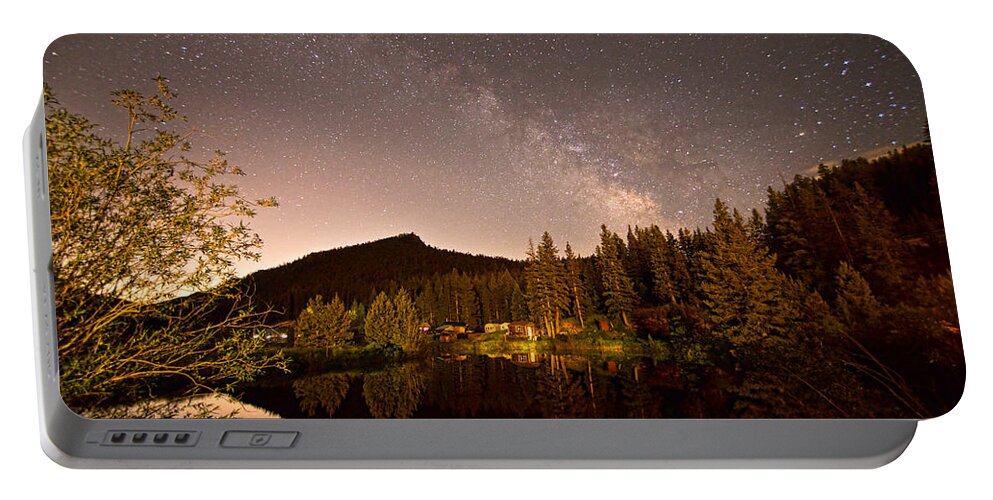 Milky Way Portable Battery Charger featuring the photograph Rural Rustic Rocky Mountain Cabin Milky Way View by James BO Insogna