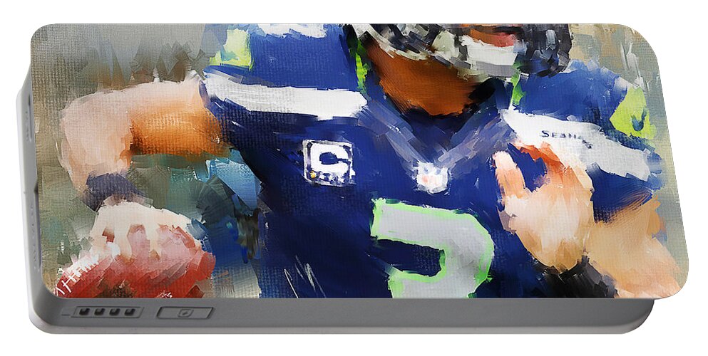 Russell Wilson Portable Battery Charger featuring the painting Russell Wilson by Lourry Legarde
