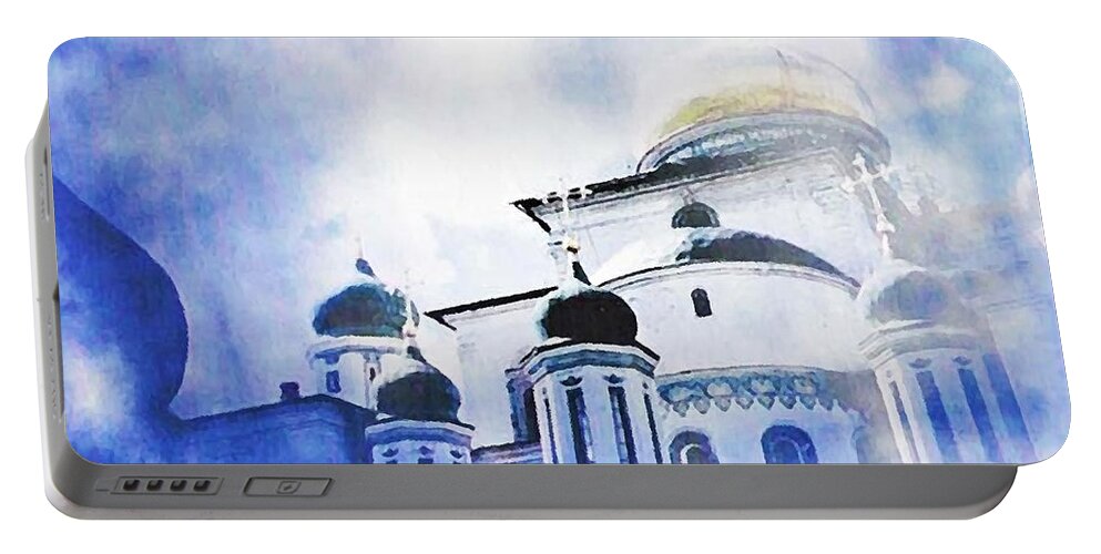 Church Portable Battery Charger featuring the photograph Russian Church in a Blue Cloud by Sarah Loft