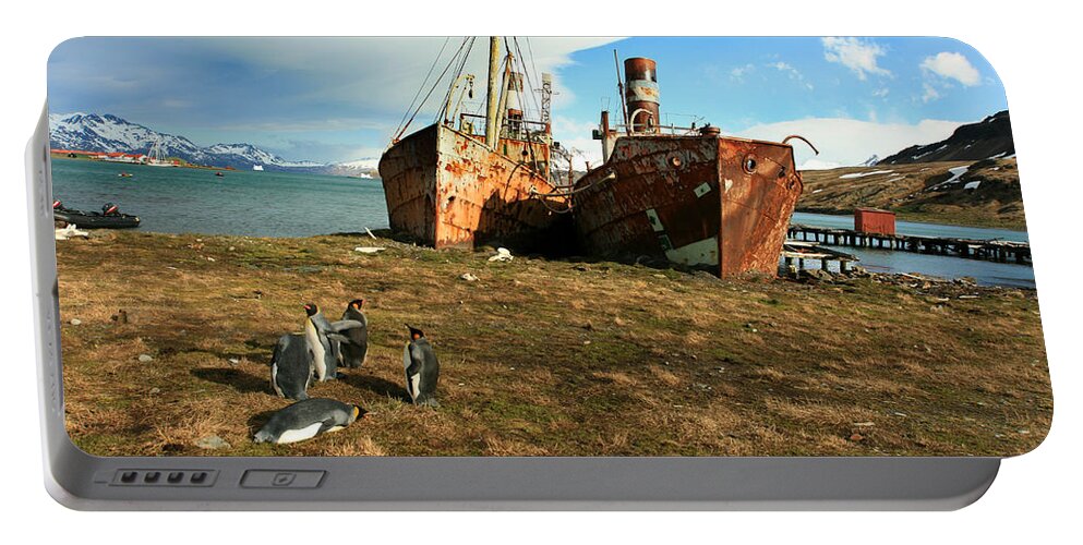 Grytviken Portable Battery Charger featuring the photograph Rusted Whaling Ships by Amanda Stadther