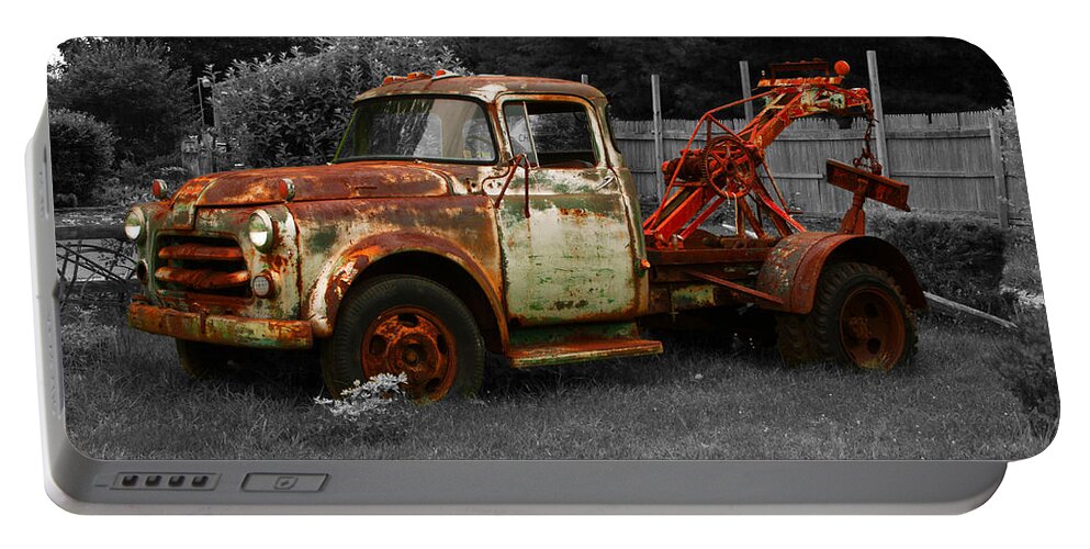 Rusty Portable Battery Charger featuring the photograph Rusty tow truck by Michael Porchik