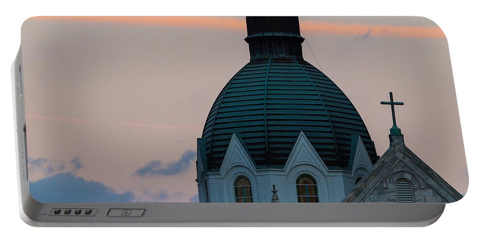 Architectural Features Portable Battery Charger featuring the photograph Sacred Heart at Sundown by Ed Gleichman