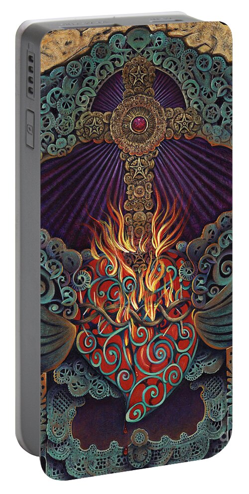Sacred Portable Battery Charger featuring the painting Sacred Heart by Ricardo Chavez-Mendez