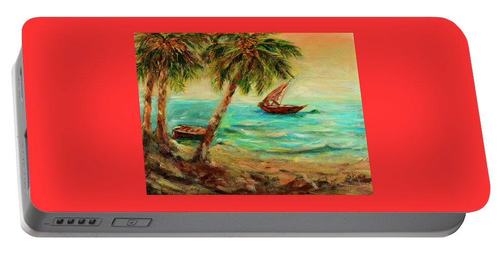 Indian Ocean Portable Battery Charger featuring the painting Sail boats on Indian Ocean by Sher Nasser