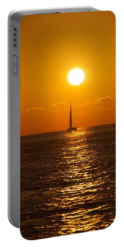 Key West Portable Battery Charger featuring the photograph Sailing at Sunset by Allan Morrison
