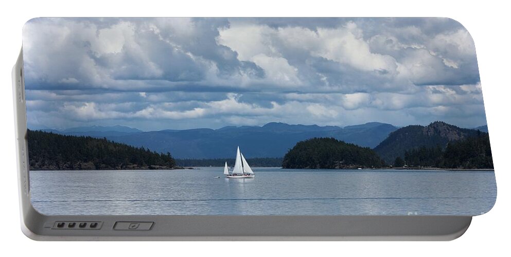 Nautical Portable Battery Charger featuring the photograph Sailing in the San Juans by Carol Groenen