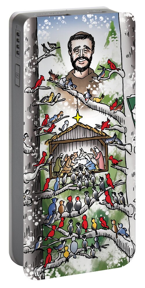 Catholic Portable Battery Charger featuring the digital art St. Francis And The Birds by Mark Armstrong