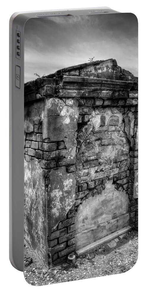 Saint Louis Cemetery Number 1 Portable Battery Charger featuring the photograph Saint Louis Cemetery No. 1 Brick Grave in Black and White by Greg and Chrystal Mimbs