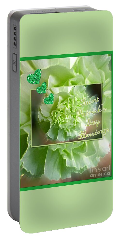 Green Carnations Portable Battery Charger featuring the photograph Saint Patrick's Day Greeting Bordered by Joan-Violet Stretch