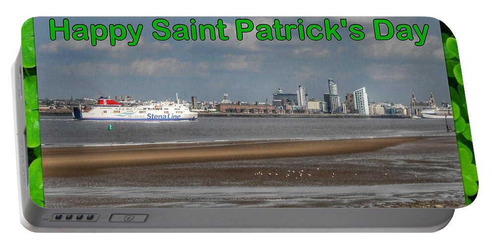Irish Ferry Portable Battery Charger featuring the photograph Saint Patrick's Greeting Across The Mersey by Joan-Violet Stretch