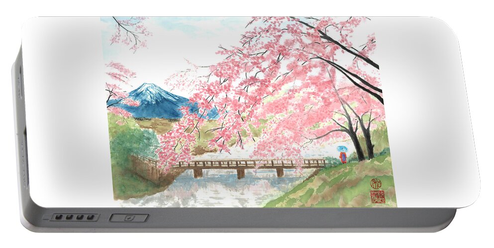 Japanese Portable Battery Charger featuring the painting Sakura by Terri Harris